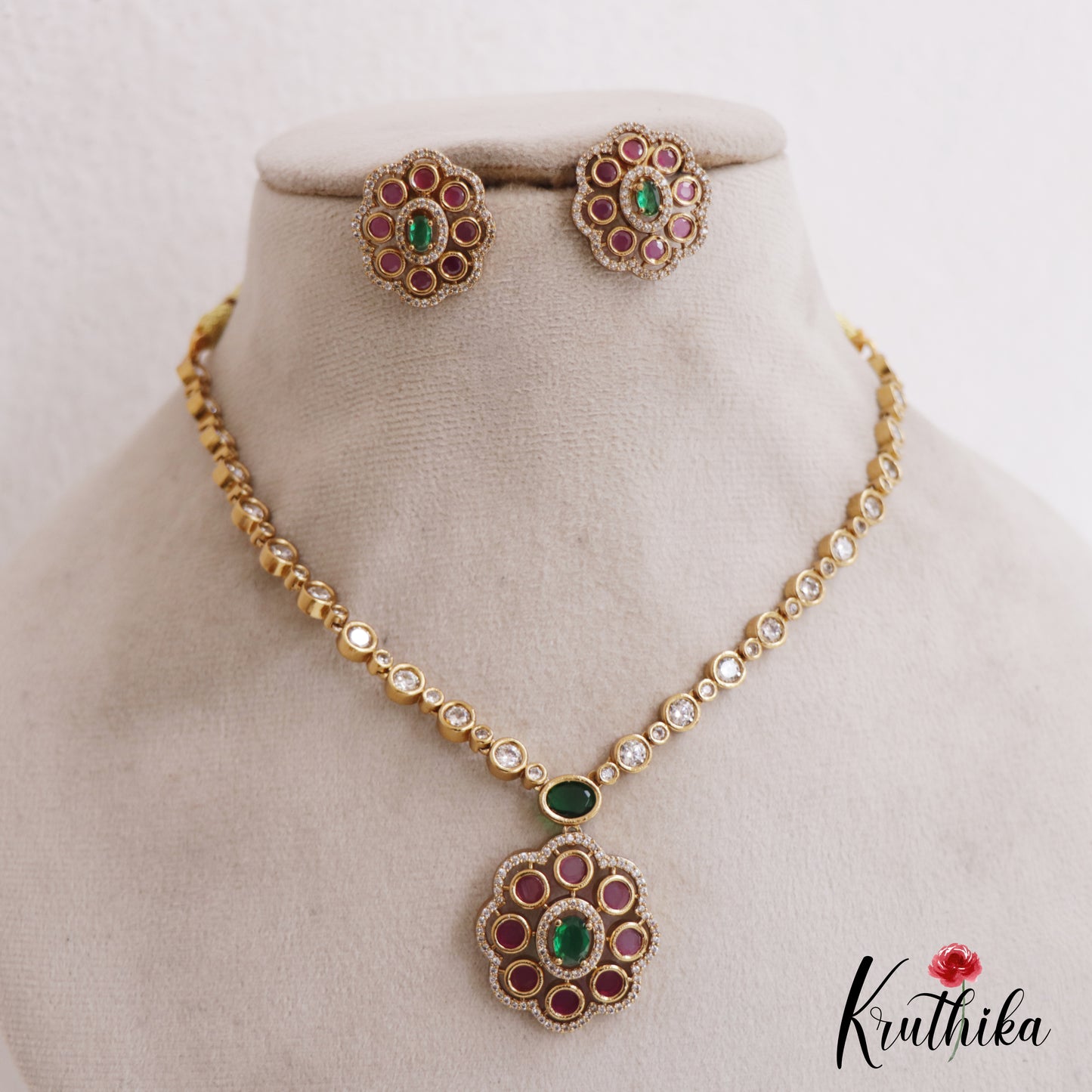 Eleagnt Floral Motifs AD Necklace NC2724 (Available In 3 Colors)