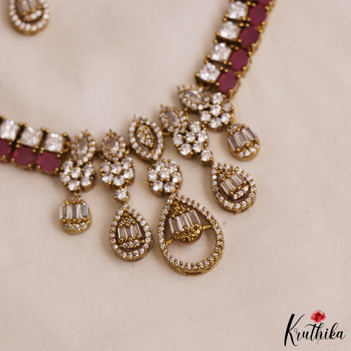 Beautiful Floral Teardrop Motifs AD Victorian Choker NC2963 (Available In 2 Colors)