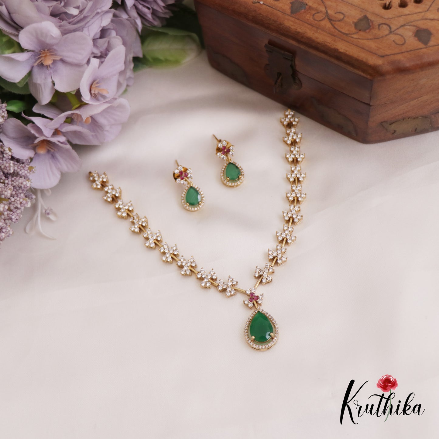 Elegant Floral Motifs AD Necklace NC2693 (Available In 3 Colors)