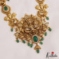 Gorgeous Antique Nagas Lakshmi Peacock Motifs Haaram With Green Bead Drops LH2066