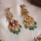 Grand Teardrop Motifs Moissanite Jadau Choker With Green Bead Drops NC3109