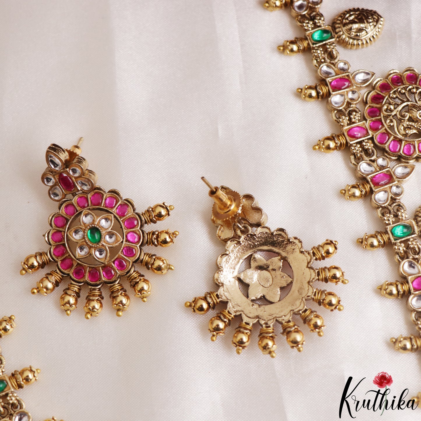 Traditional Antique Lakshmi Peacock Motifs Jadau Haaram LH2164