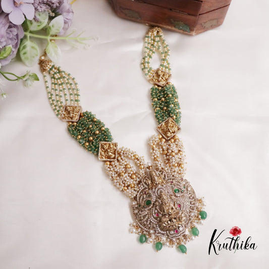 Beautiful CZ Pearls Temple Lakshmi Pendant Necklace Set NC2244