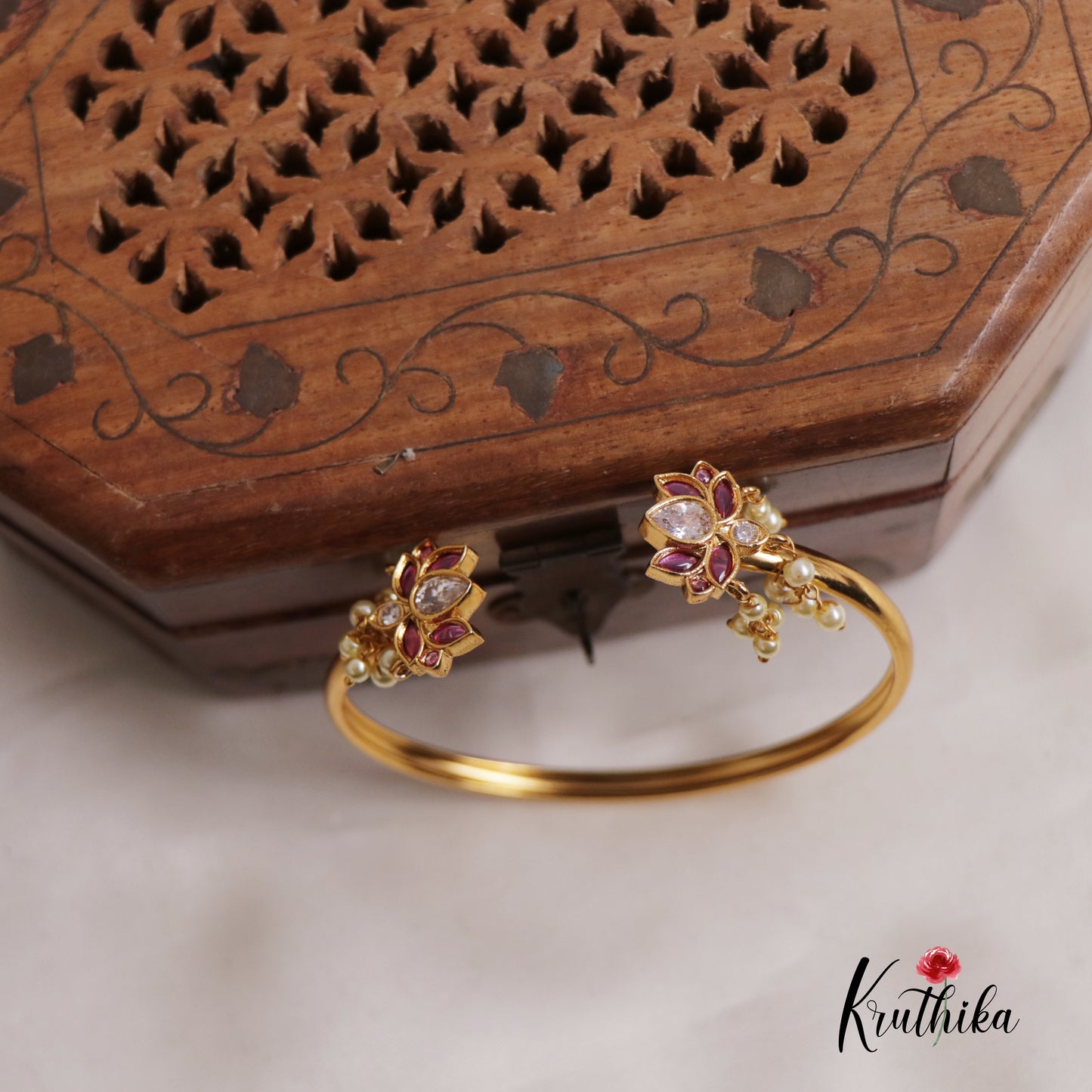 Beautiful Lotus Pearl Drops Openable Kada B300 (Available In 3 Colors)
