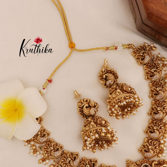 Premium polish Lakshmi Devi peacock necklace NC568