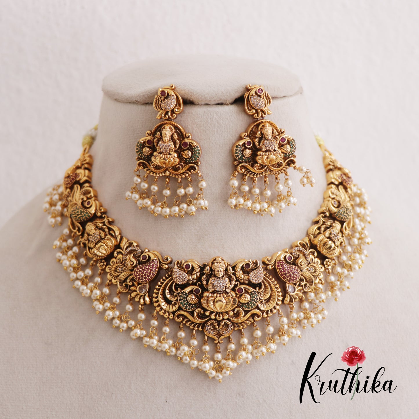 Premium Antique Nagas Lakshmi Peacock Guttapoosalu Necklace NC2520 (Available in 2 Colours)