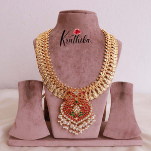 Premium Gold Finish Laxmi Coin Haaram With Jadau  Pendant LH1781