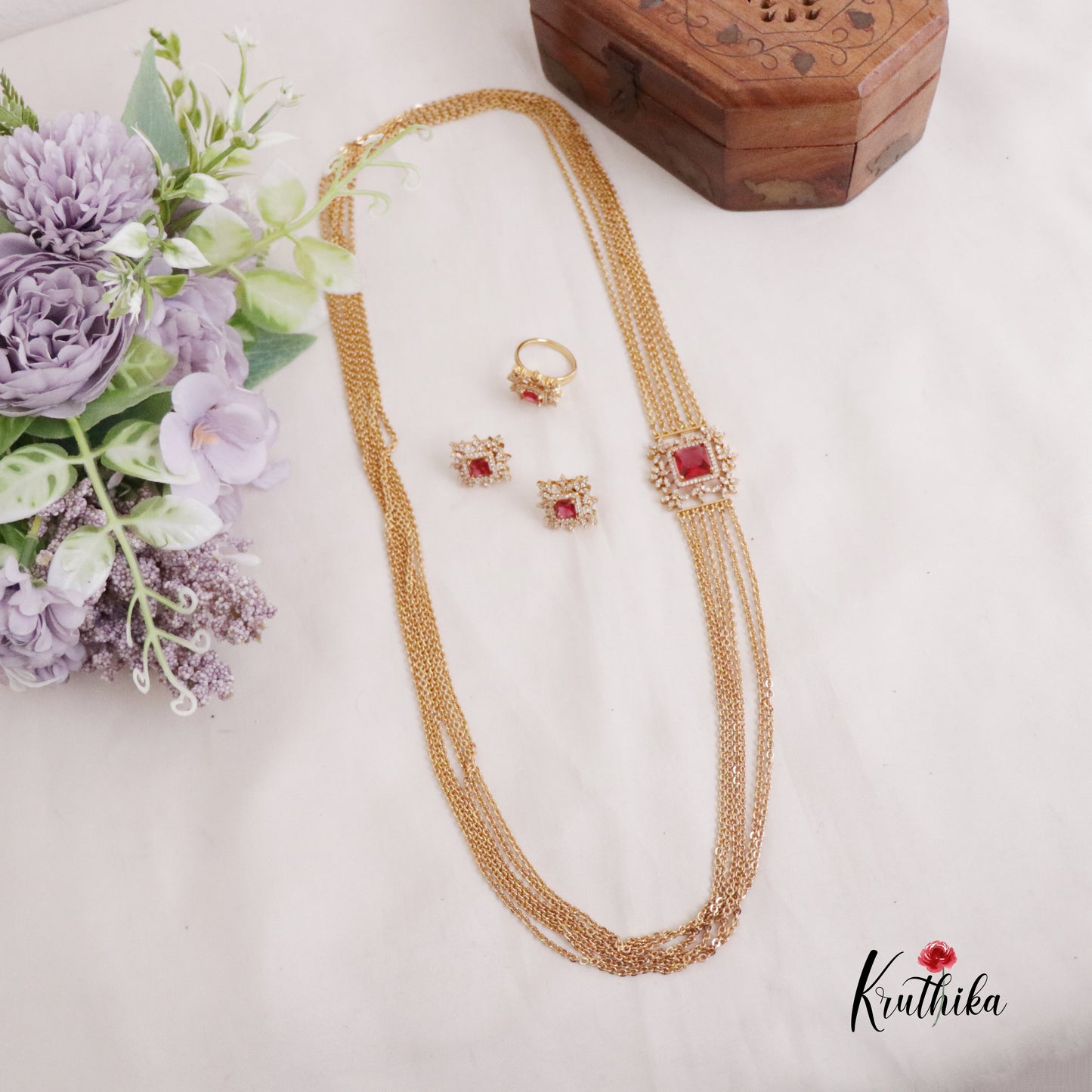 Trendy Four Layer Chandra Haaram Ruby with AD Pendant Sets LH1943 (available in 2Colors)