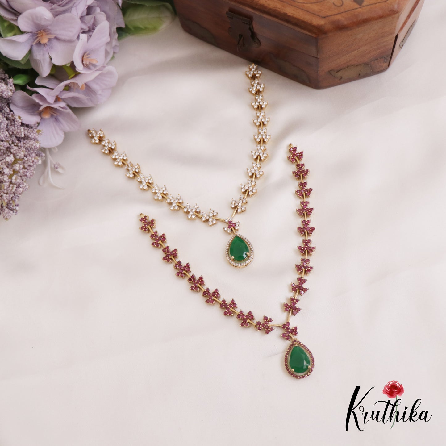 Elegant Floral Motifs AD Necklace NC2693 (Available In 3 Colors)