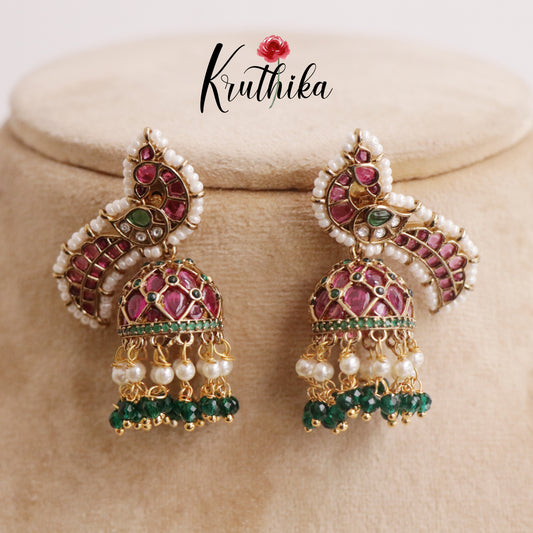 Beautiful Peacock layered Bead Jhumkas E628