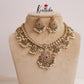 Elegant Victorian AD Stones Guttaposalu Necklace with Pastel Green Beads Drops NC1948