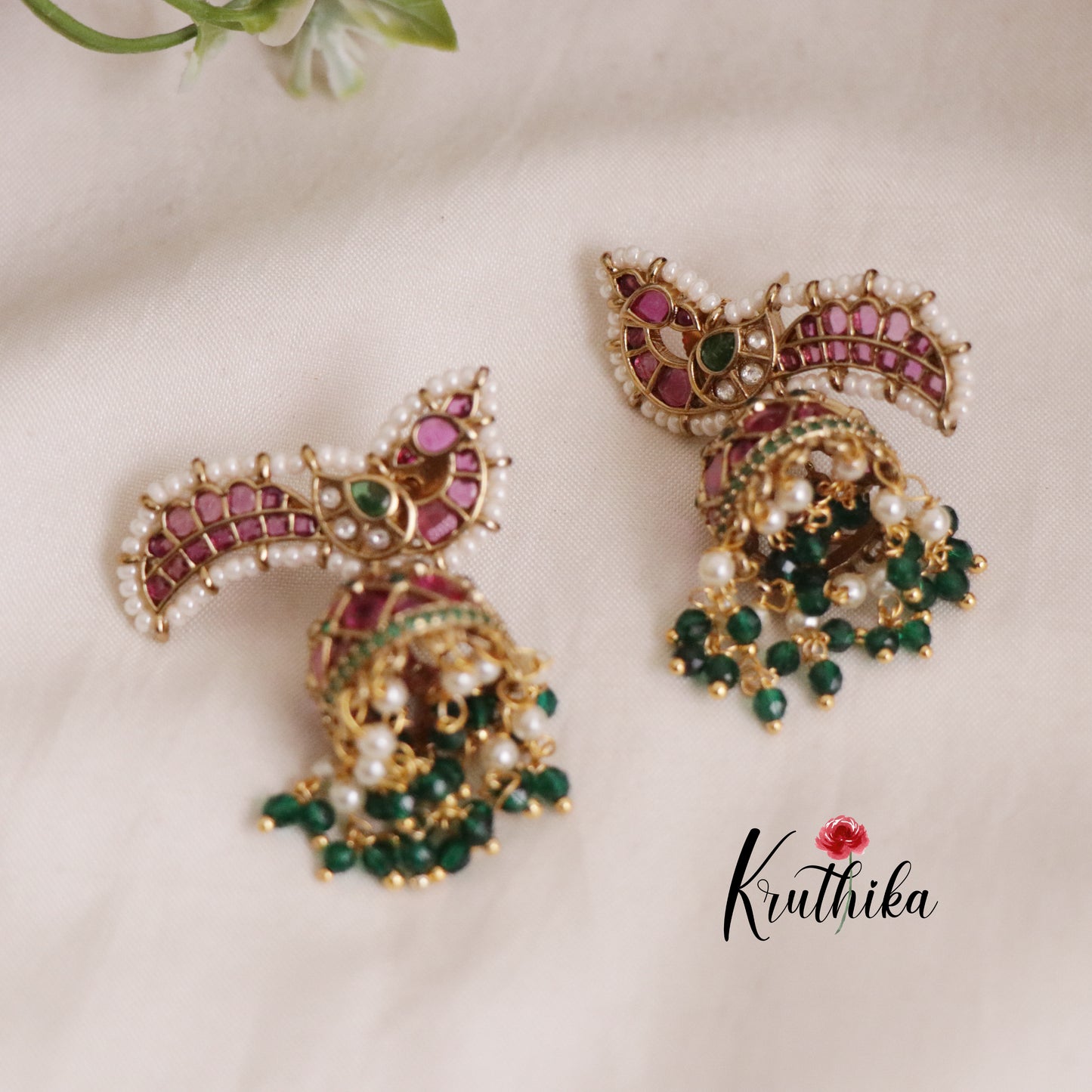 Beautiful Peacock layered Bead Jhumkas E628