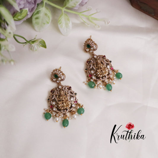 Beautiful CZ Pearls Temple Lakshmi Pendant Necklace Set NC2244