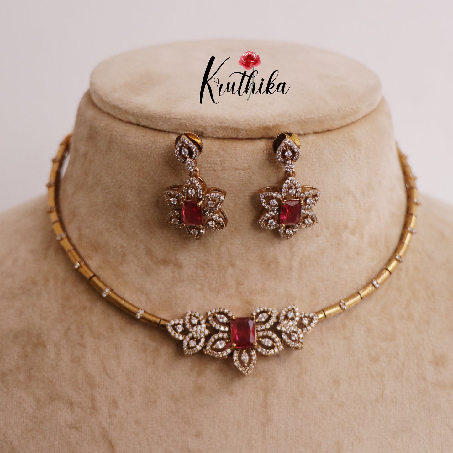 Simple CZ Floral Bloom Pipe Necklace NC2259 (Available in 2 Colors)