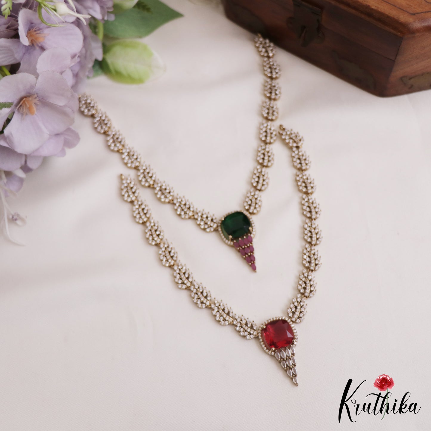 Trendy Leaf Motifs AD Victorian Necklace NC2765 (Available In 5 Colors)