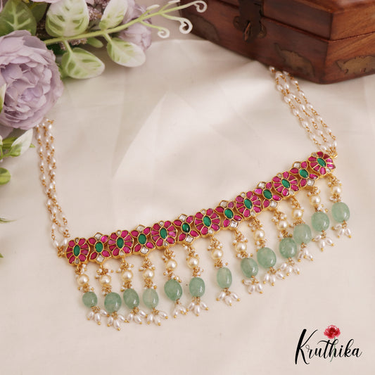 Beautiful Jadau Choker With Pearl And Bead Drops NC2577