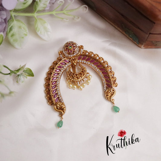 Beautiful AD Kemp Half Moon Jhumka Jada Pin J197