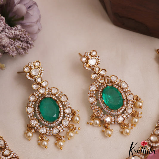 Gorgeous Geometric Motifs Victorian Moissanite Choker With Pearl Drops NC2964 (Available In 2 Colors)