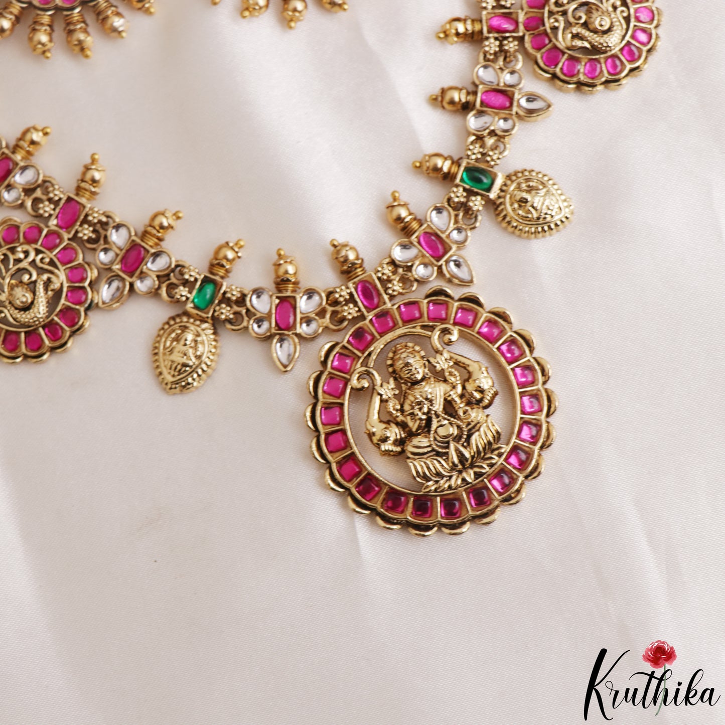 Traditional Antique Lakshmi Peacock Motifs Jadau Necklace NC3138