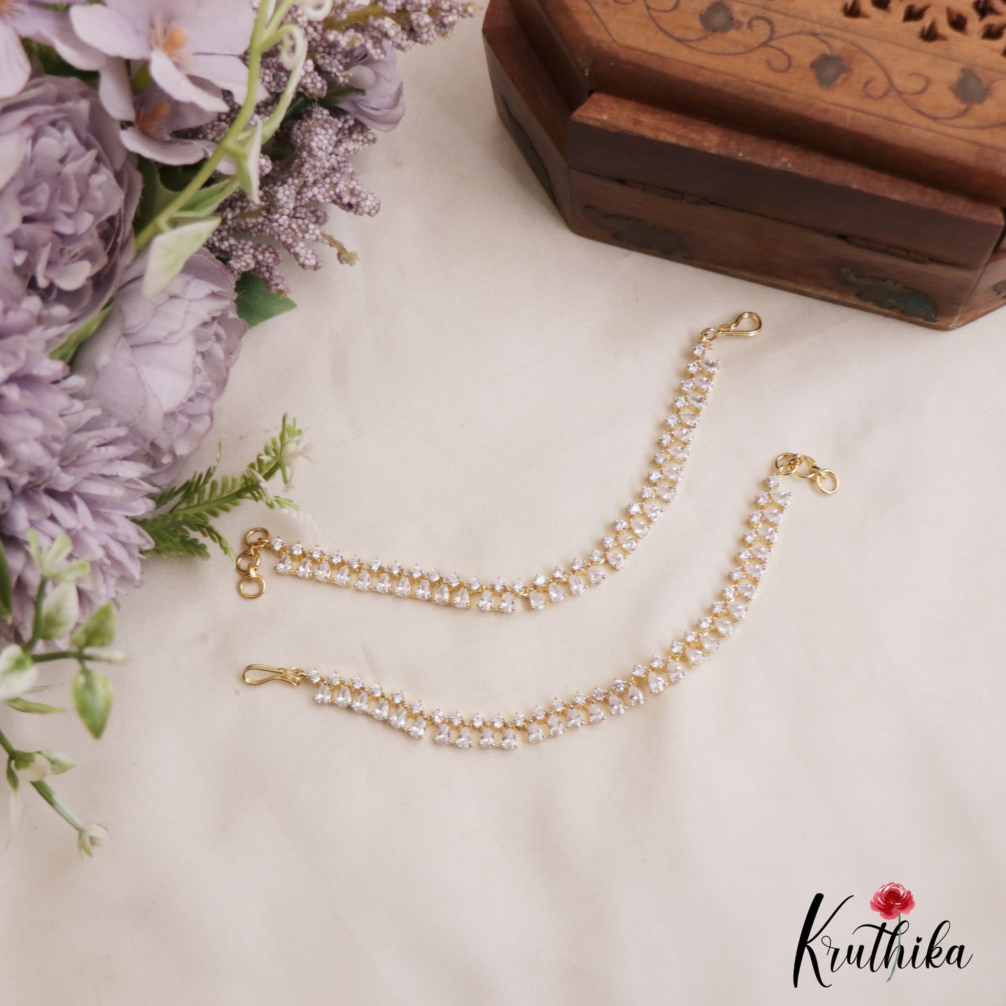 Classic Teardrop Motifs Gold-Tone CZ Earchains EC217