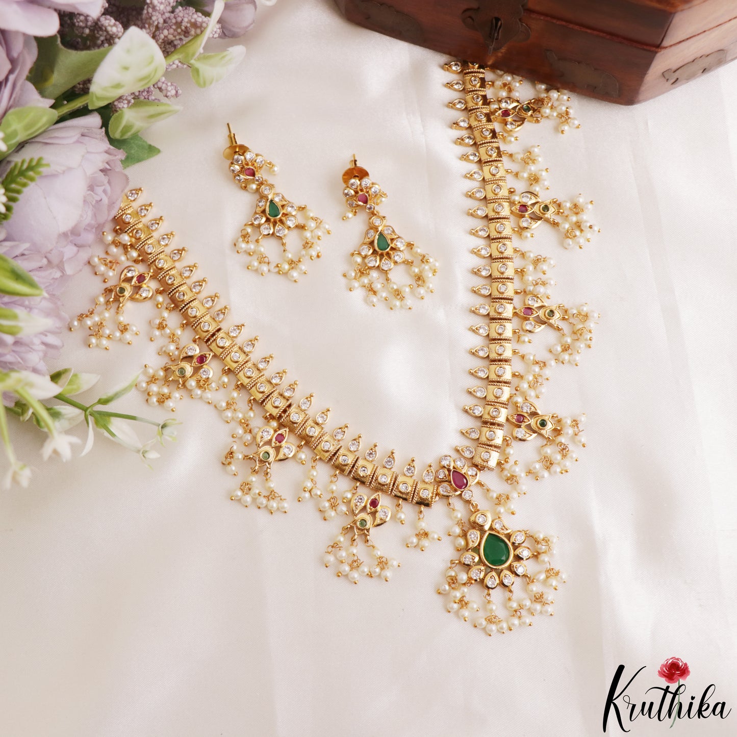 Elegant Teardrop Motifs Guttapoosalu Necklace With Pearl Drops NC3216
