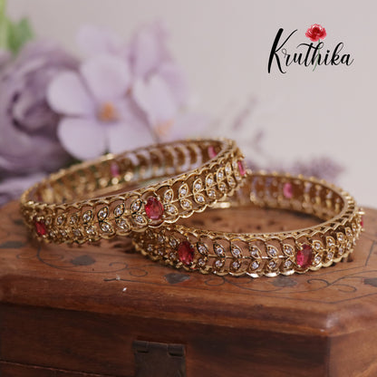 Beautiful AD Leaf Sparkling Bangles B364 (Set Of 2 Bangles)