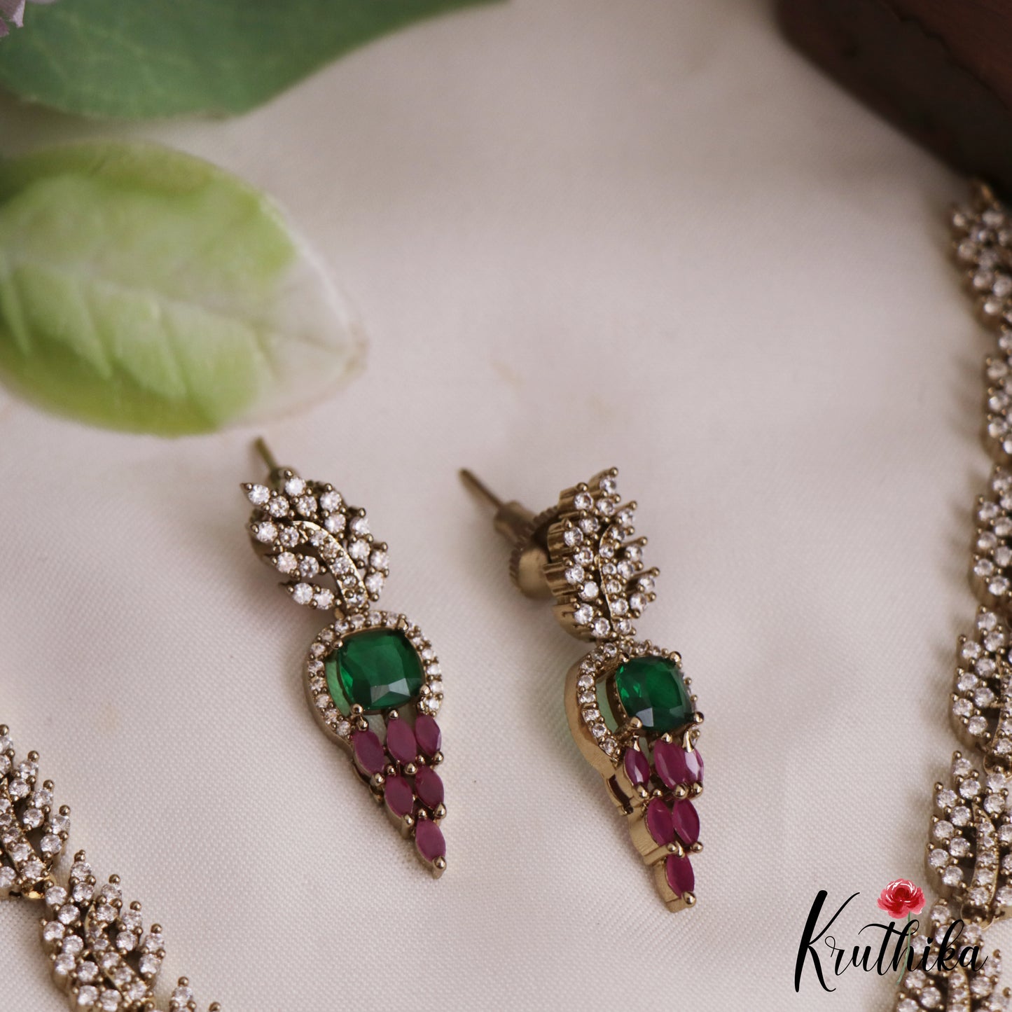 Trendy Leaf Motifs AD Victorian Necklace NC2765 (Available In 5 Colors)