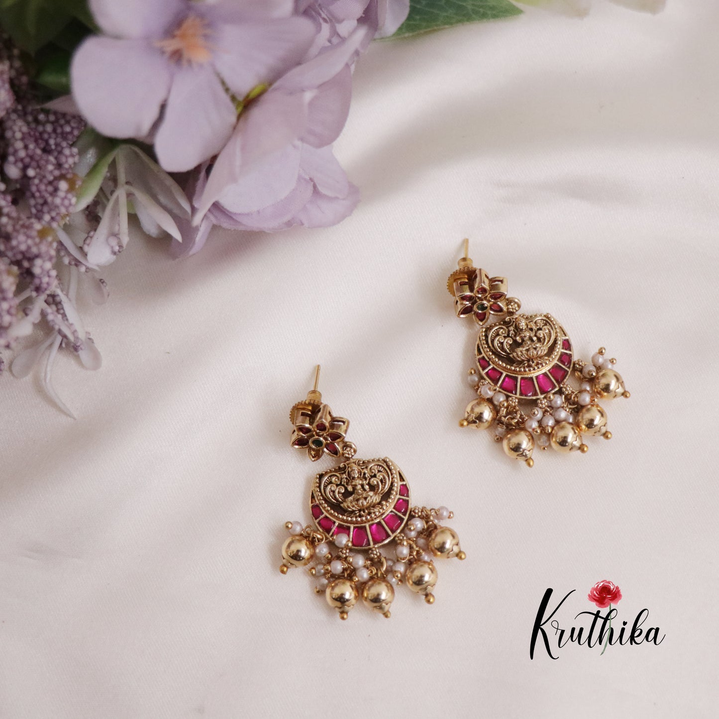 Beautiful Lakshmi Jadau Jalebi style Necklace with Chandbali Pendant Drops NC2256 (Available in 2 Colors)