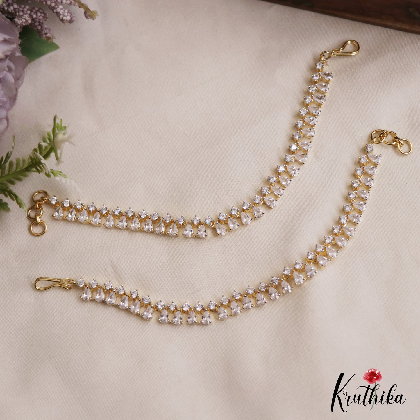 Classic Teardrop Motifs Gold-Tone CZ Earchains EC217
