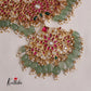 Gorgeous Floral Jadau Necklace with Green Beads Drops NC2199