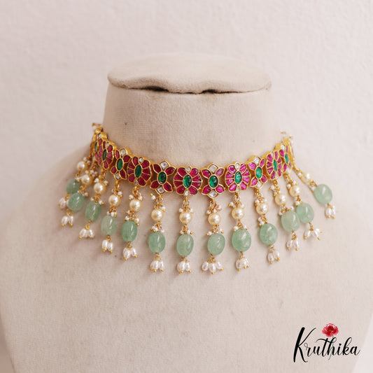 Beautiful Jadau Choker With Pearl And Bead Drops NC2577