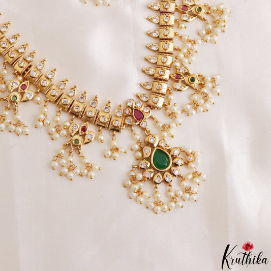 Elegant Teardrop Motifs Guttapoosalu Necklace With Pearl Drops NC3216