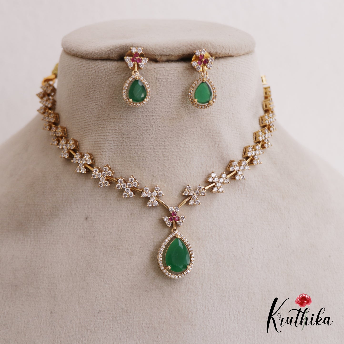 Elegant Floral Motifs AD Necklace NC2693 (Available In 3 Colors)
