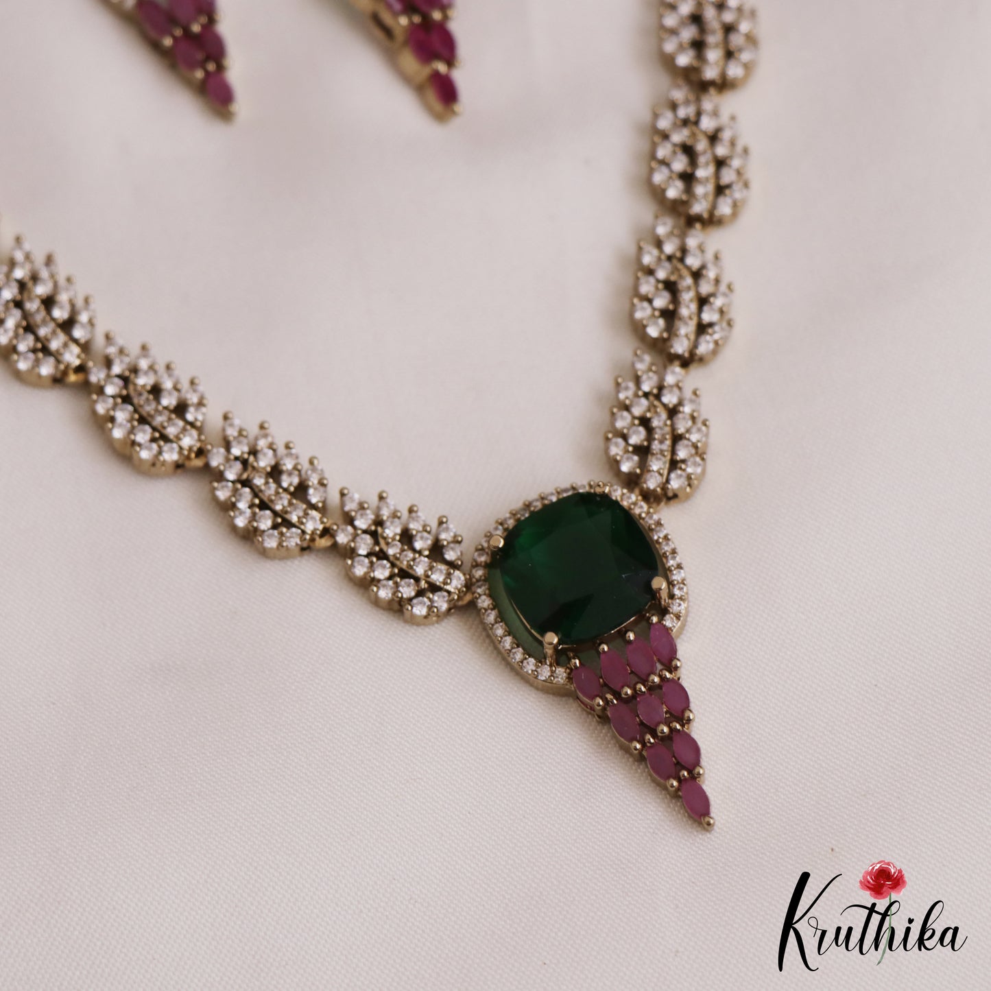 Trendy Leaf Motifs AD Victorian Necklace NC2765 (Available In 5 Colors)