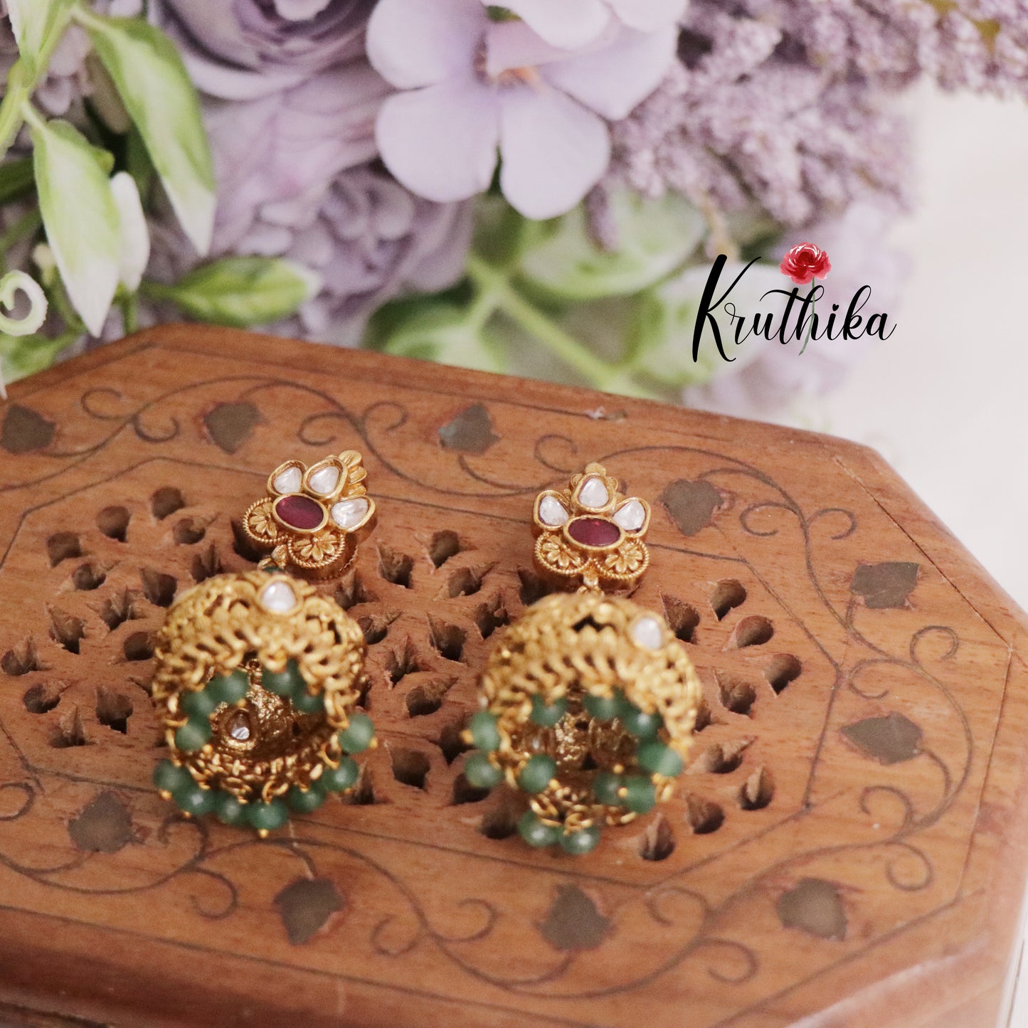 Beautiful Antique Multi Stone Jhumkas E661