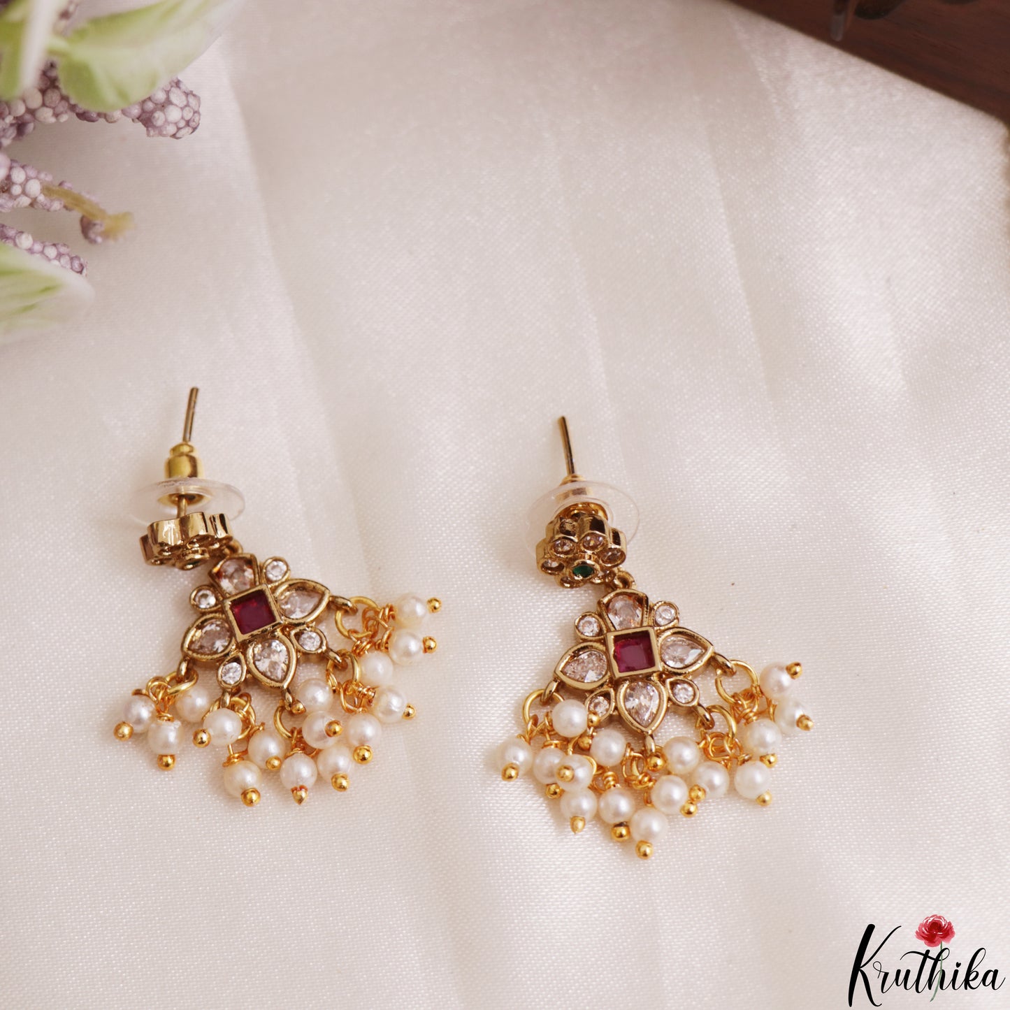 Beautiful CZ Floral Motifs Kemp Choker With Pearl Drops NC3183 (Available In 2 Colors)