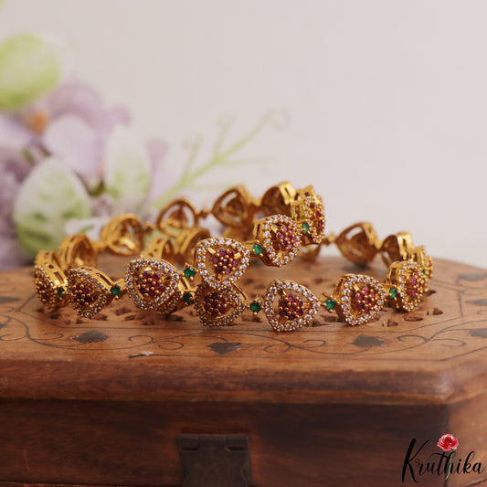 Trendy Floral Motifs CZ Kemp Bangles B564 (Set Of 2)
