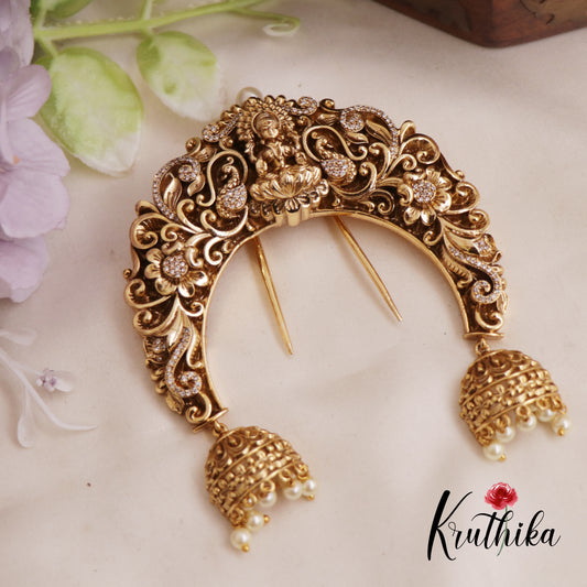 Gorgeous Antique Lakshmi Peacock Motif Half Moon Shape Jhumka Drops Jada Billa J265