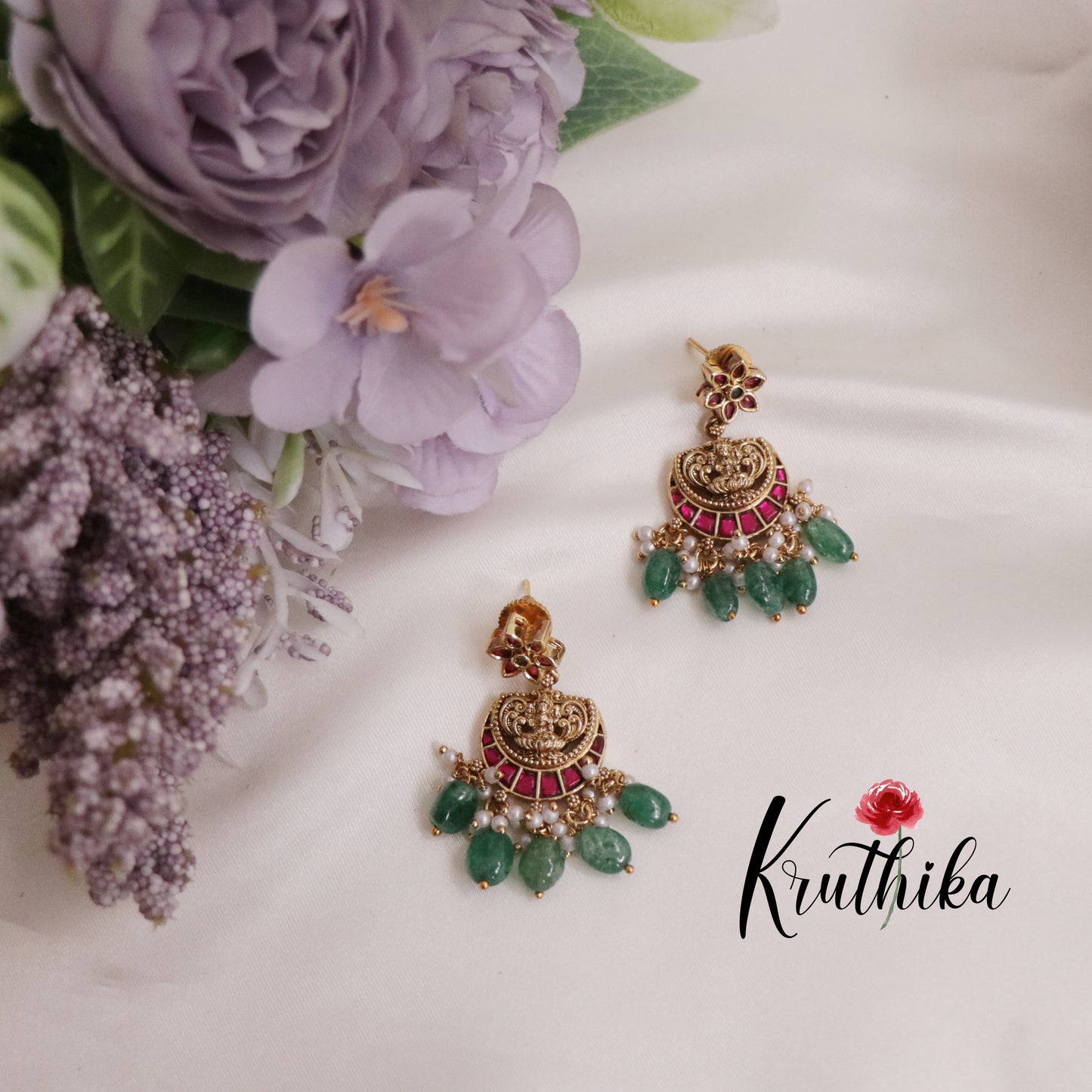 Beautiful Lakshmi Jadau Jalebi style Necklace with Chandbali Pendant Drops NC2256 (Available in 2 Colors)