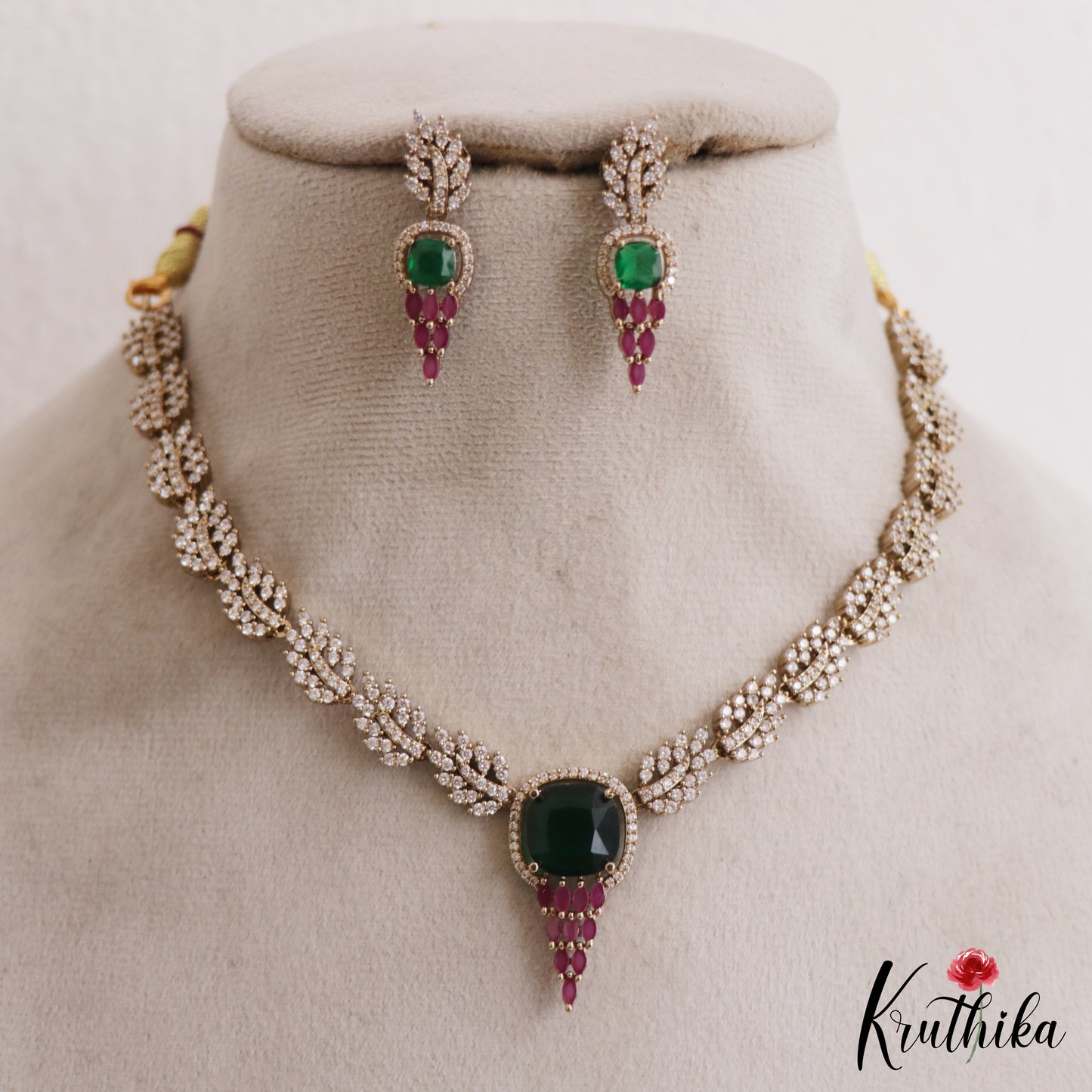 Trendy Leaf Motifs AD Victorian Necklace NC2765 (Available In 5 Colors)