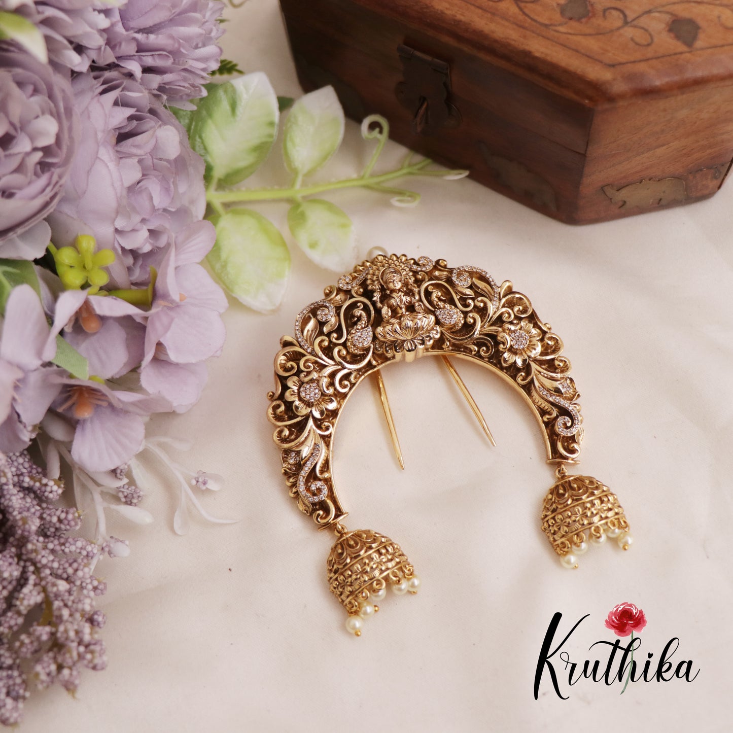 Gorgeous Antique Lakshmi Peacock Motif Half Moon Shape Jhumka Drops Jada Billa J265