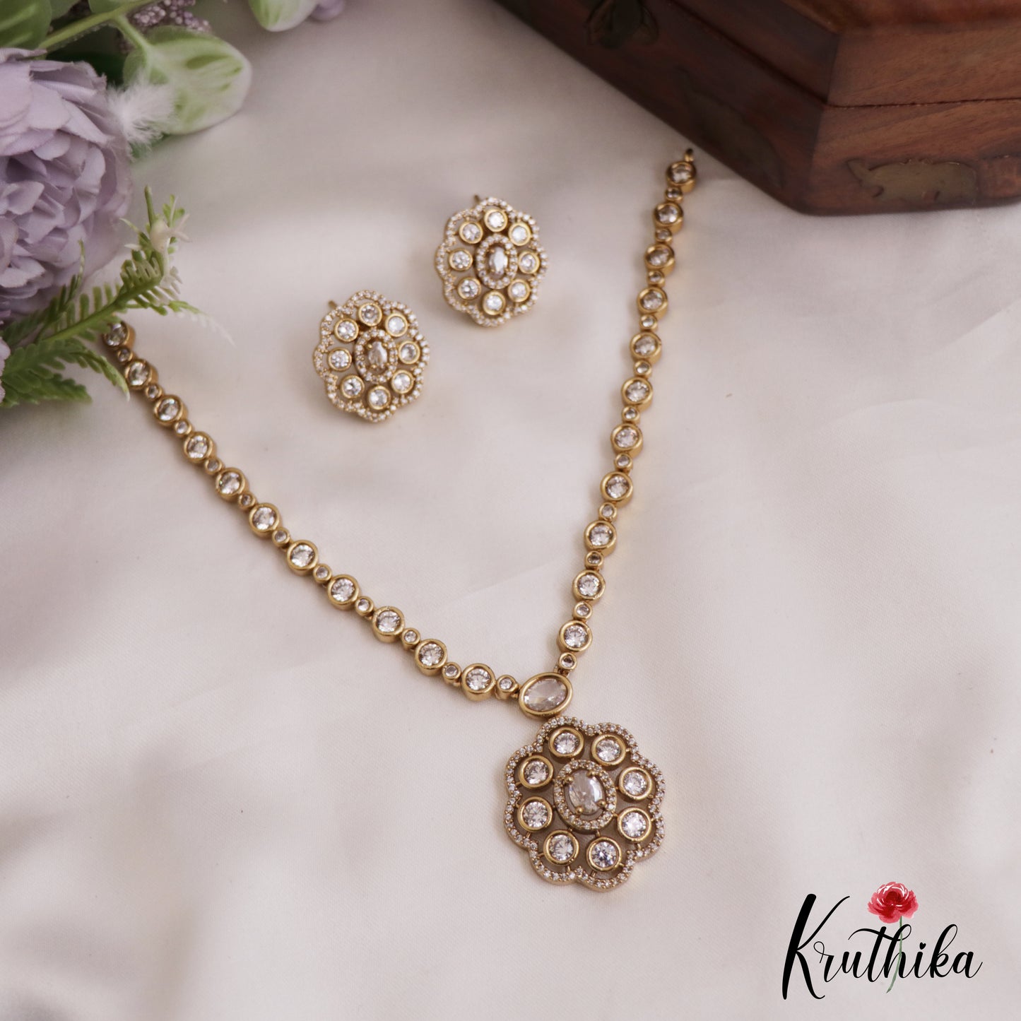 Eleagnt Floral Motifs AD Necklace NC2724 (Available In 3 Colors)