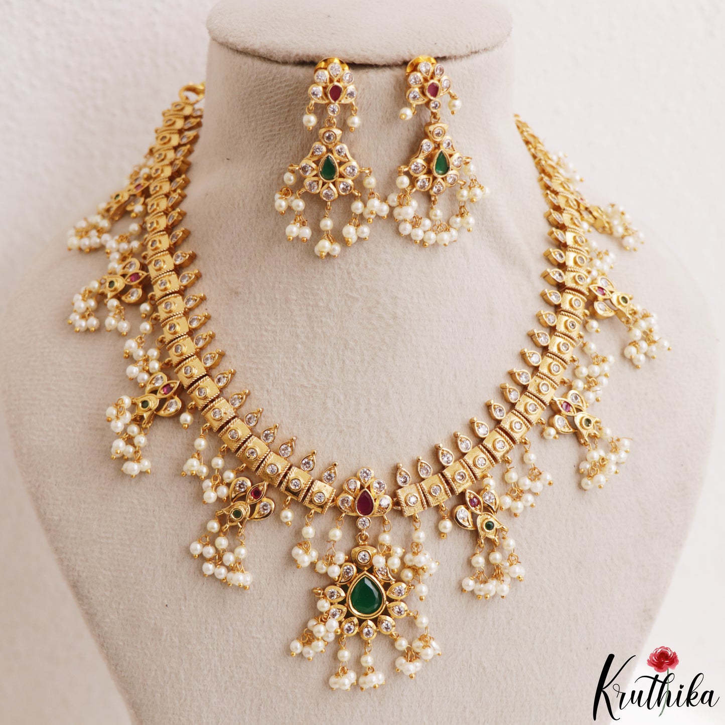 Elegant Teardrop Motifs Guttapoosalu Necklace With Pearl Drops NC3216