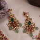 Beautiful Teardrop Motifs Jadau Choker With Green Bead Drops NC2980