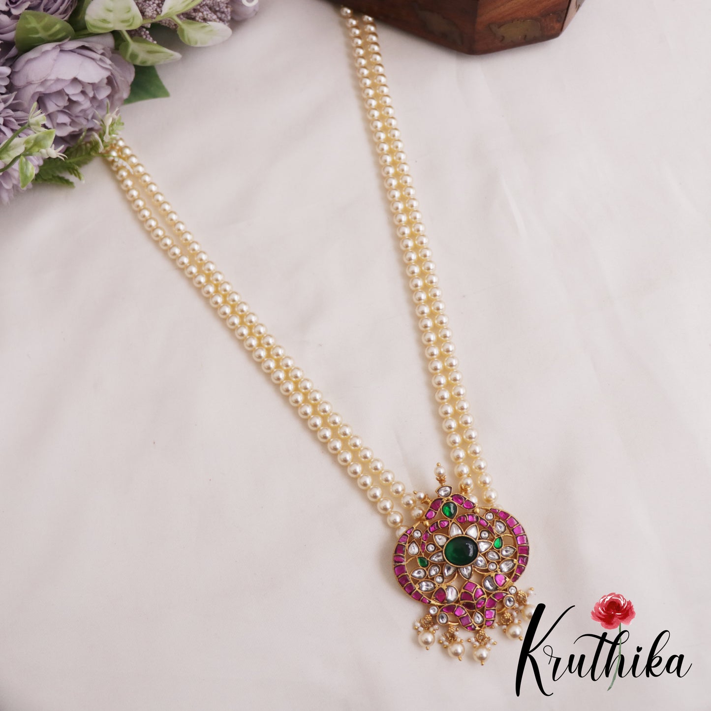 Elegant Floral Motifs Double Strand Pearl Jadau Haaram LH2083