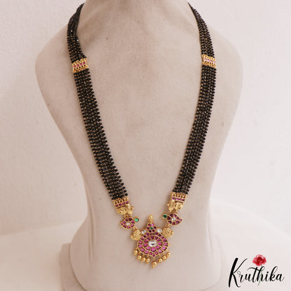 Beautiful Floral Mango Motifs Pendant With Multi Strand Black Beads Chain LH2065