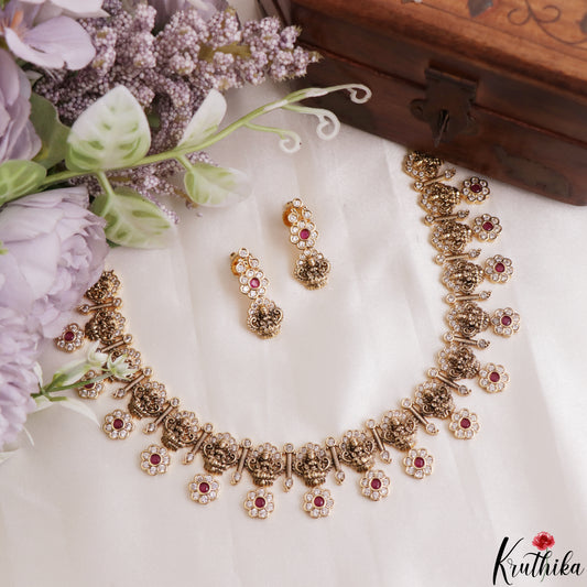Classic Antique Nagas Lakshmi Floral Motifs Temple Choker NC3184 (Available In 2 Colors)