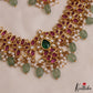 Beautiful Teardrop Motifs Jadau Choker With Green Bead Drops NC2980