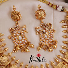 Premium Kundan stone Elegant Temple Lakshmi Haaram with Pastel Green Beads LH1870 with peacock design LH1859