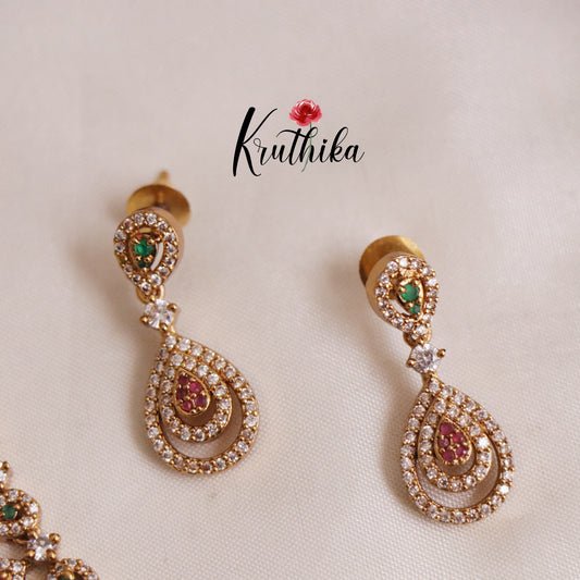 Trendy Multi Stone Drop Pendants Necklace Set NC2060